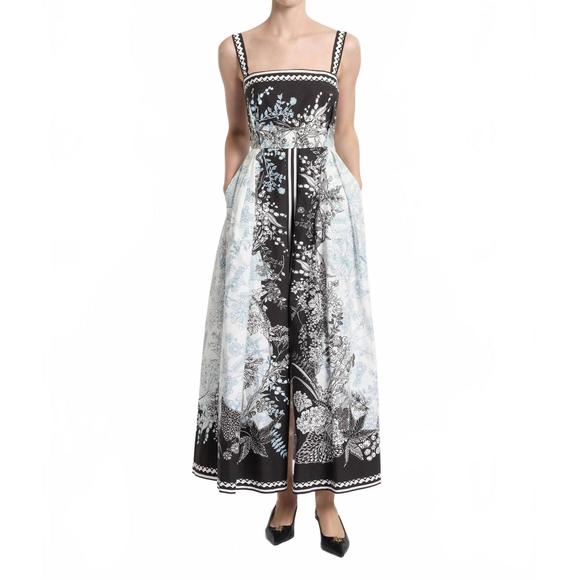 ELIE SAAB Dresses & Skirts - NEW ELIE SAAB printed midi dress in black/white/blue